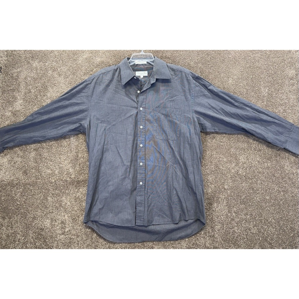 Christian Dior Shirt Adult Mens 16 32/33 Gray Button Up Chemise‎ Long Sleeve